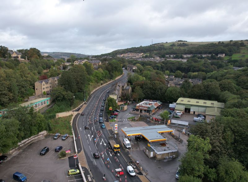 New filter lanes are picture in the centre of the image with space for vehicles to pass either side.